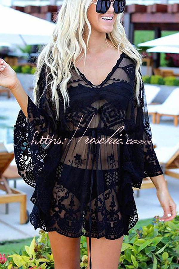 Skylar Embroidered Bell Sleeve Cover-up