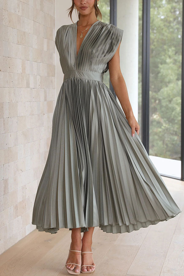 Hello Gorgeous Satin Pleated Midi Dress