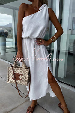 Bayside Beauty One Shoulder Slit Relaxed Midi Dress