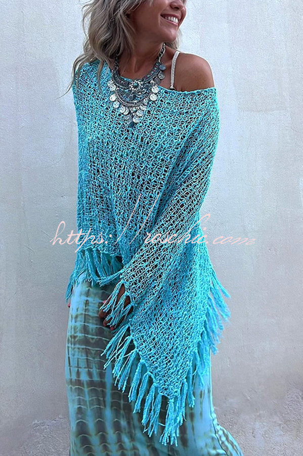 Sunset Breeze Hollow Out Tassel Knit Cover-up Top