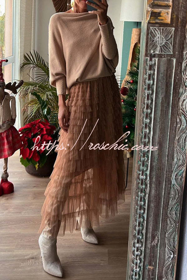 Be Your Own City Queen Tiered Elastic Waist Tulle Maxi Skirt