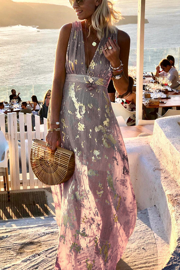 Golden Sunset Sequin Stories V-neck Maxi Dress