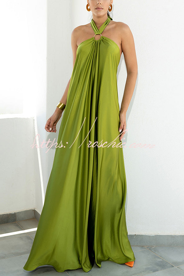 Classy and Fabulous Satin Halter Backless Maxi Dress