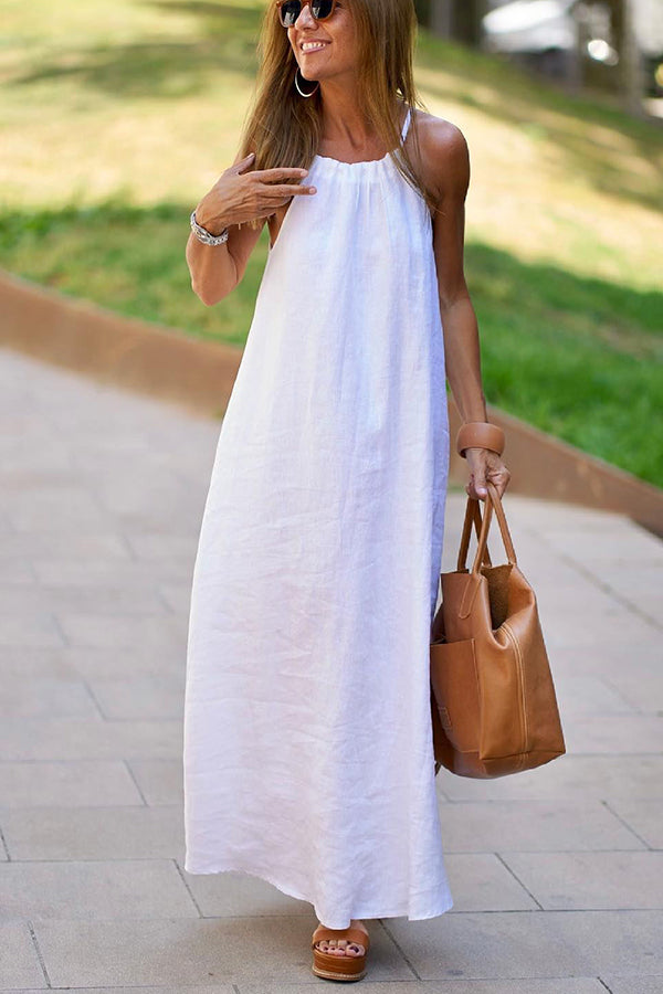 Down By The Cove Linen Blend Halter Maxi Dress, White / M Down By The Cove Linen Blend Halter Maxi Dress, White / M