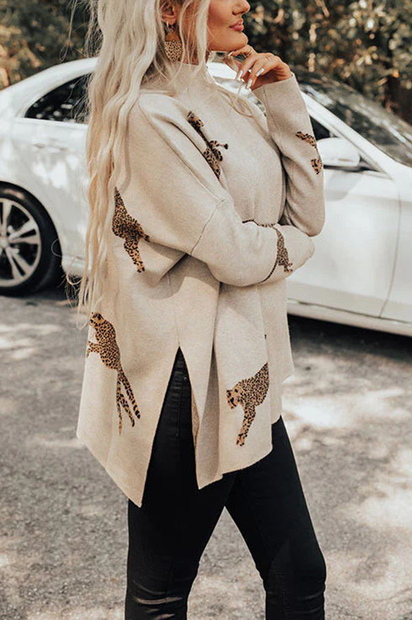 Cozy and Kind Leopard Slit Relaxed Sweatshirt （Buy 3 Get Free Fast Shipping & Extra 20% off Use Code：RS20）