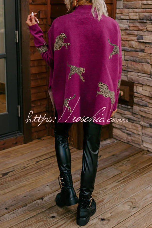 Cozy and Kind Leopard Slit Relaxed Sweatshirt