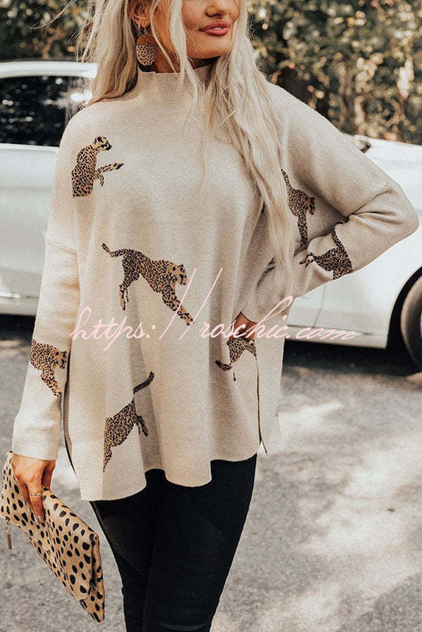 Cozy and Kind Leopard Slit Relaxed Sweatshirt