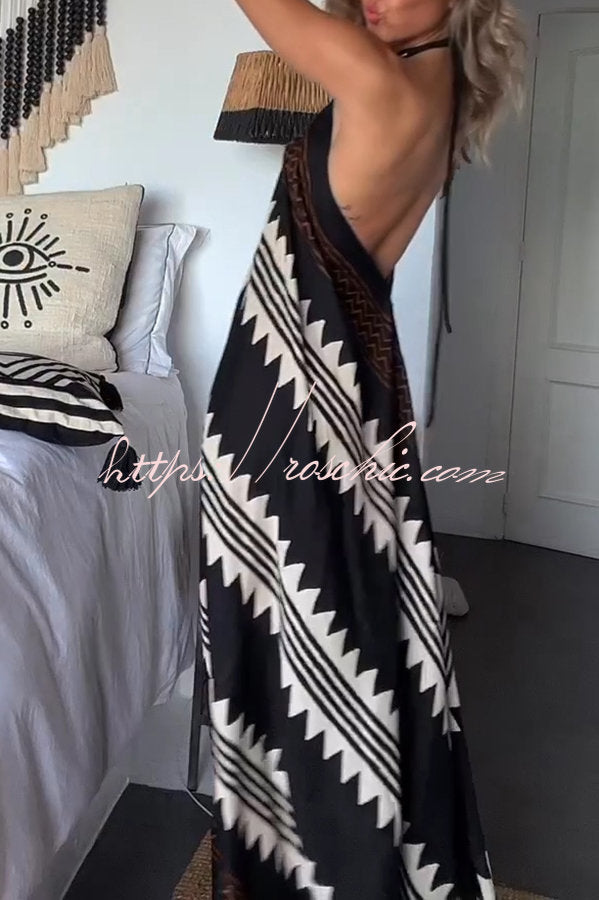 Hey Vacay Ethnic Print Halter A-line Maxi Dress