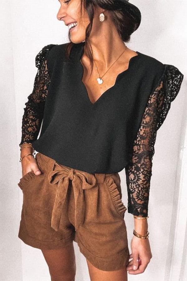 All The Romance Lace Sleeve Petal Neck Blouse