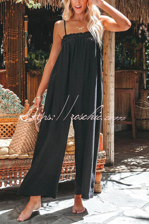 Saturday Strolling Linen Blend Pocketed Relaxed Jumpsuit