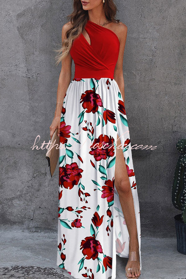 Jolie Floral One Shoulder Cutout Slit Maxi Dress