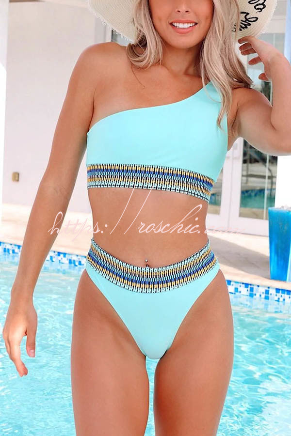 Toasting In Santorini One Shoulder Bikini Swimsuit