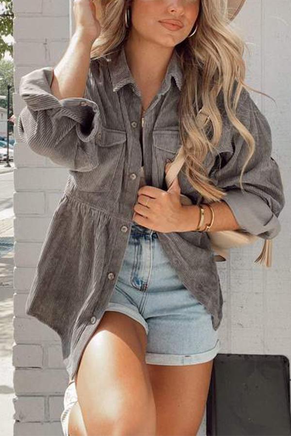 Corduroy Peplum Shirt Jacket