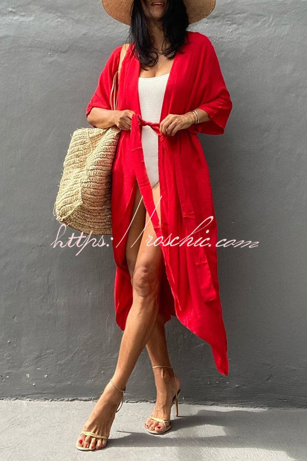 Summertime In Venice Solid Color Kimono Beach Cover-up