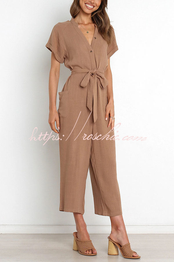 Something about Her Pocketed Button Straight Leg Jumpsuit