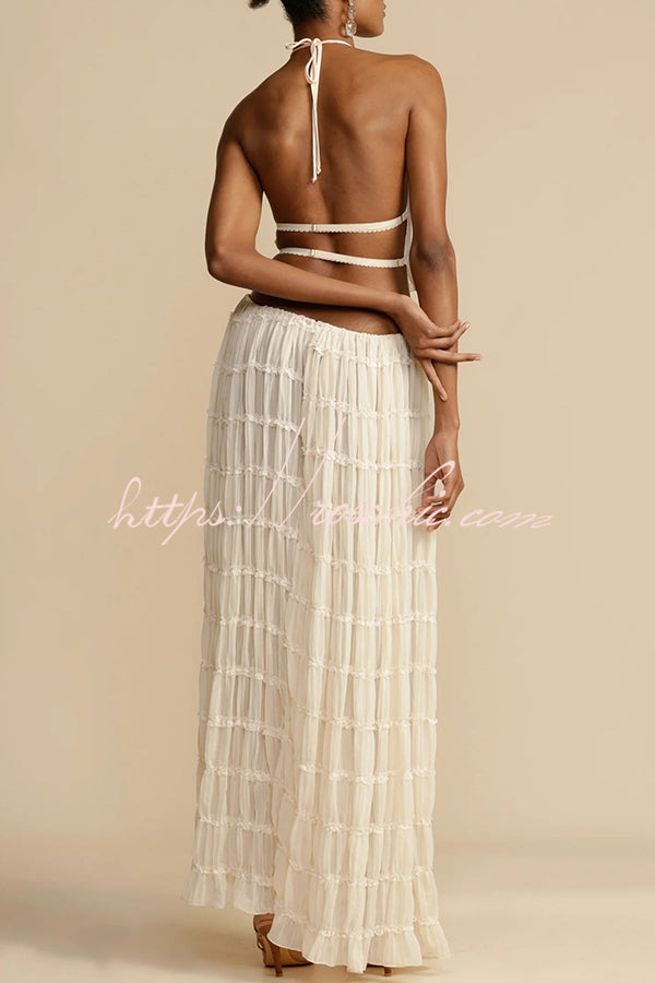 Versatility and Vintage Charm Pleated Drawstring Waist Tiered Maxi Skirt