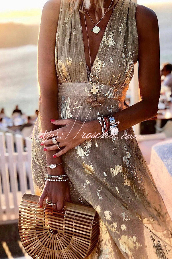 Golden Sunset Sequin Stories V-neck Maxi Dress