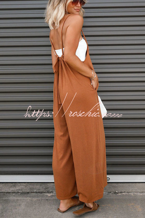 Unstoppable Feeling Pocketed Tie Wide Leg Overalls