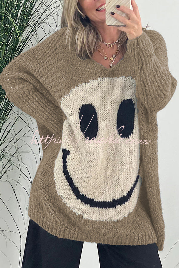 Confidence Is Everything Knit Smiley Face Long Sleeved Sweater