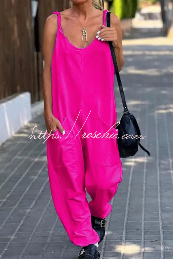 Relaxing Bay Solid Color Pocketed Casual Beach Jumpsuit