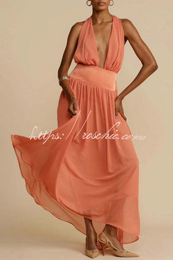 Femininity and Elegance Tulle Halter Neck Backless Maxi Dress