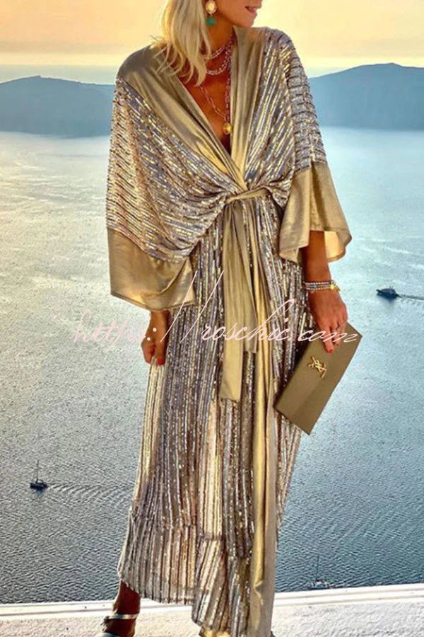 Dreamy Evenings Sequin Retro Court Style Kimono Maxi Dress