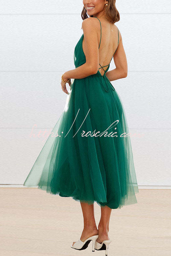 Feeling Romantic V Neck Tulle Midi Dress