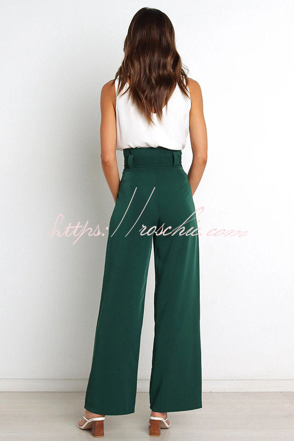 In Vogue Belted Pocketed Wide Leg Pants