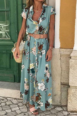 Foxy Lady Floral Shirt Midi Dress ��belt Included��