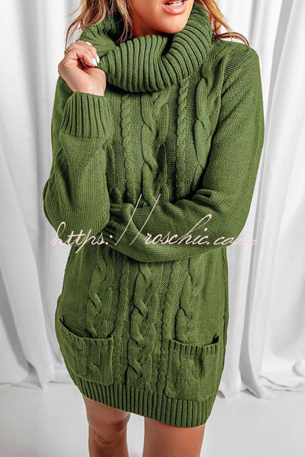 Relax More Cable Pocketed Knit Mini Dress