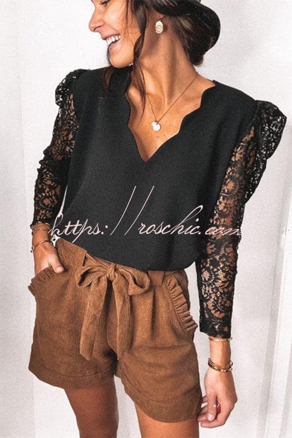 All The Romance Lace Sleeve Petal Neck Blouse