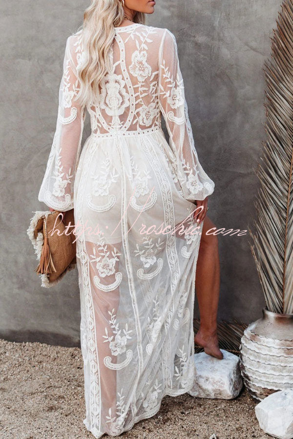 Fairy Air Fluttering V-neck See-through Lace Dress