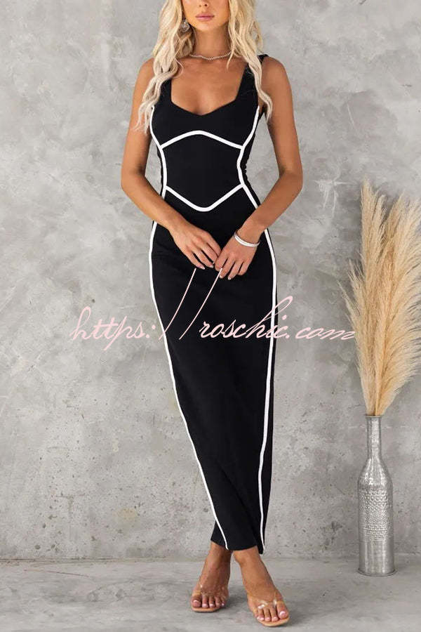 In The Heads Turn Line Trim Bodycon Stretch Maxi Dress