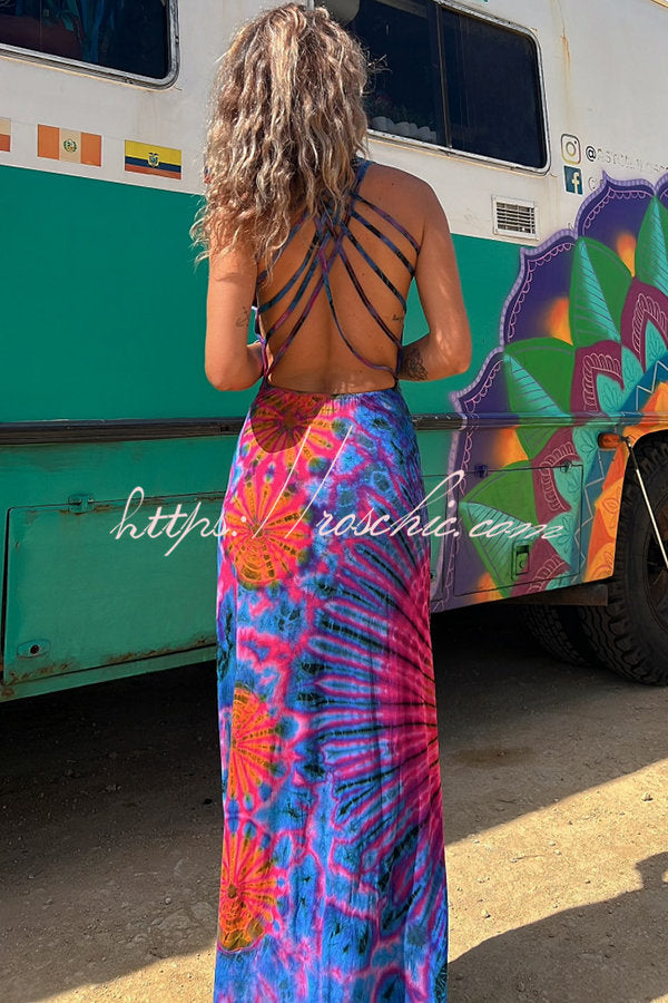 La Bamba Tie-dye Print Back Lace-up Stretch Maxi Dress roschic La Bamba Tie-dye Print Back Lace-up Stretch Maxi Dress roschic