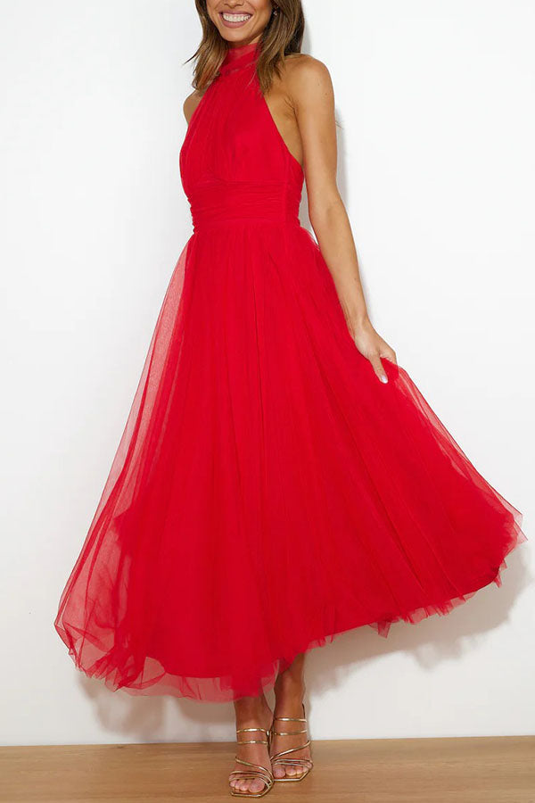 fairy vibes tulle gathered detail halter maxi dress Fairy Vibes Tulle Gathered Detail Halter Maxi Dress  roschic