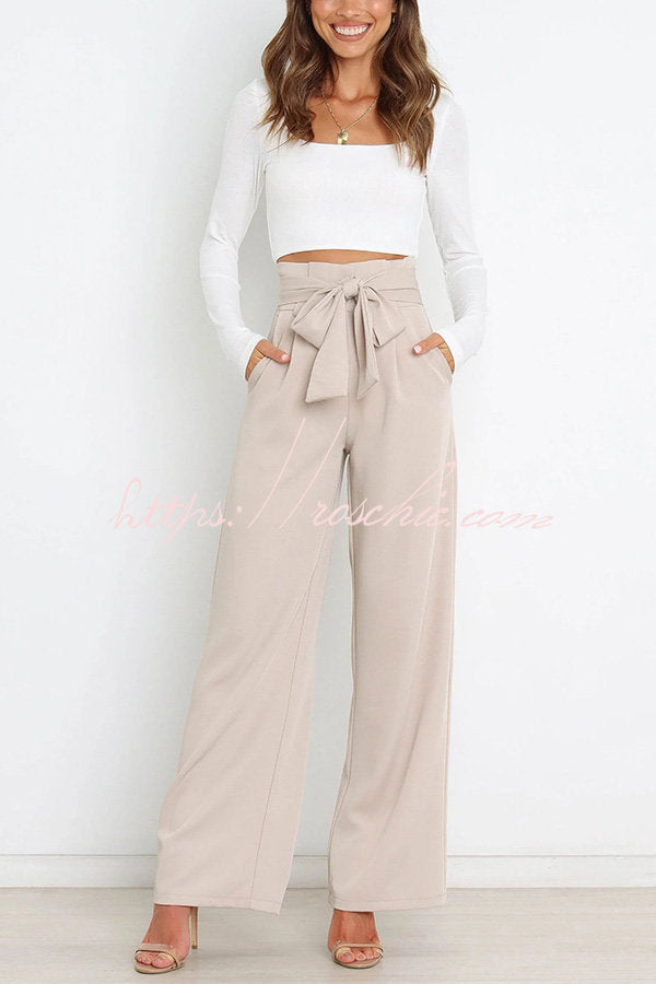 In Vogue Belted Pocketed Wide Leg Pants