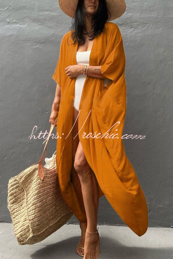 Summertime In Venice Solid Color Kimono Beach Cover-up