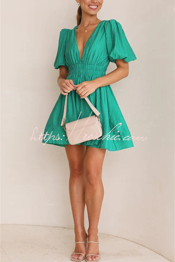 Feeling Dreamy Puff Sleeve Elastic Waist Mini Dress