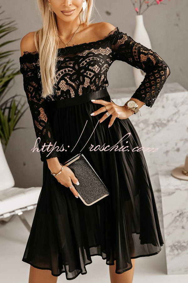 Kaia Lace Off Shoulder Pleated Midi Dress