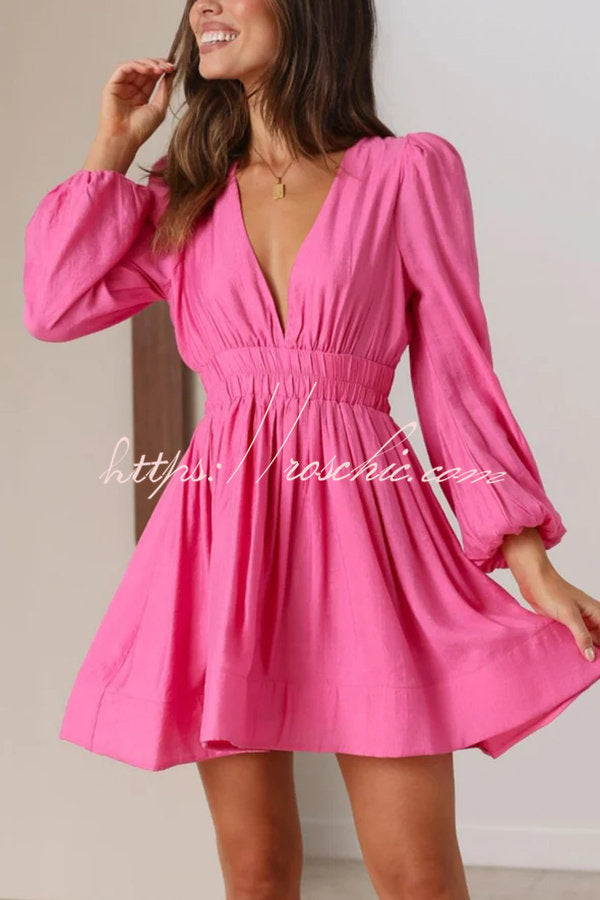 Dream of Love Long Sleeve Elastic Waist Mini Dress