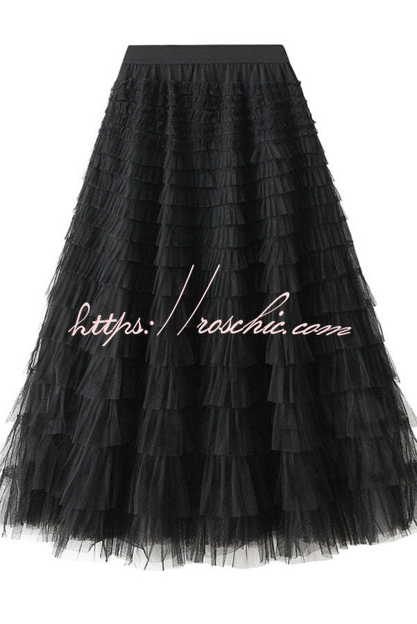 Be Your Own City Queen Tiered Elastic Waist Tulle Maxi Skirt