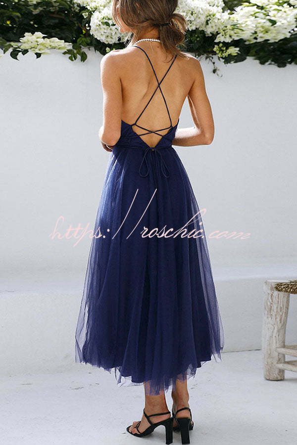 Feeling Romantic V Neck Tulle Midi Dress