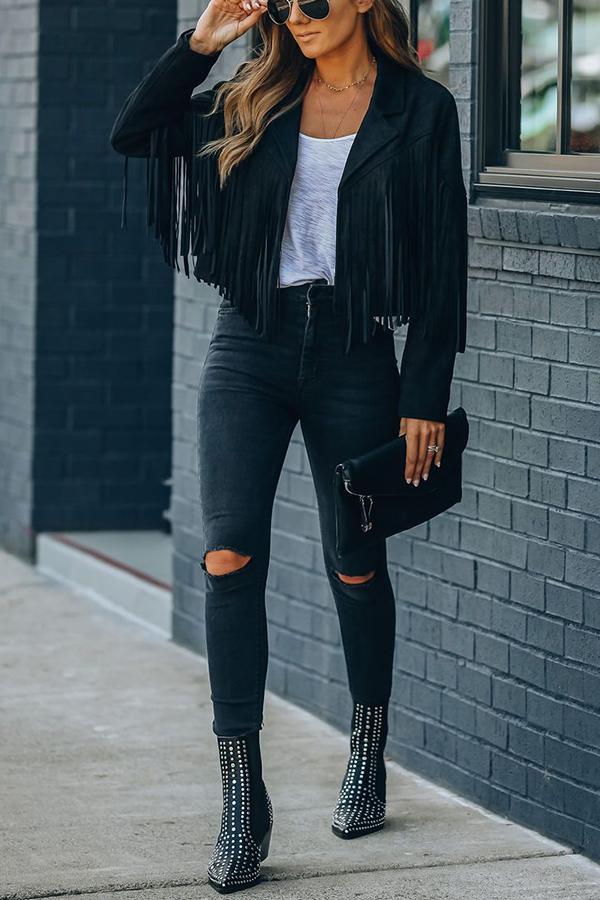 All Night Cropped Fringe Faux Suede Jacket