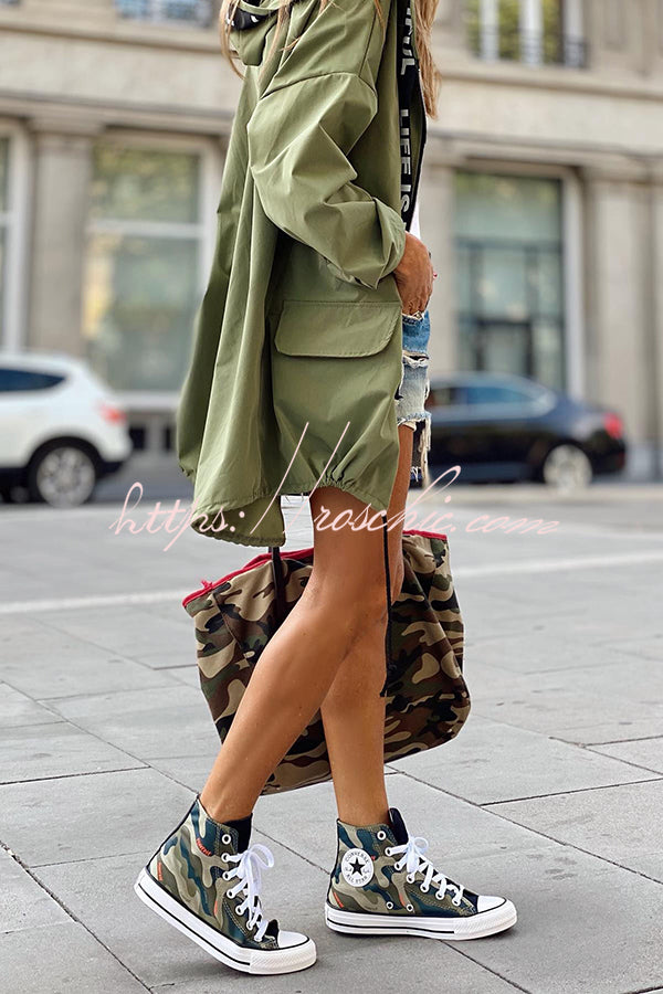 Chic By Design Letters Print Loose Hooded Coat