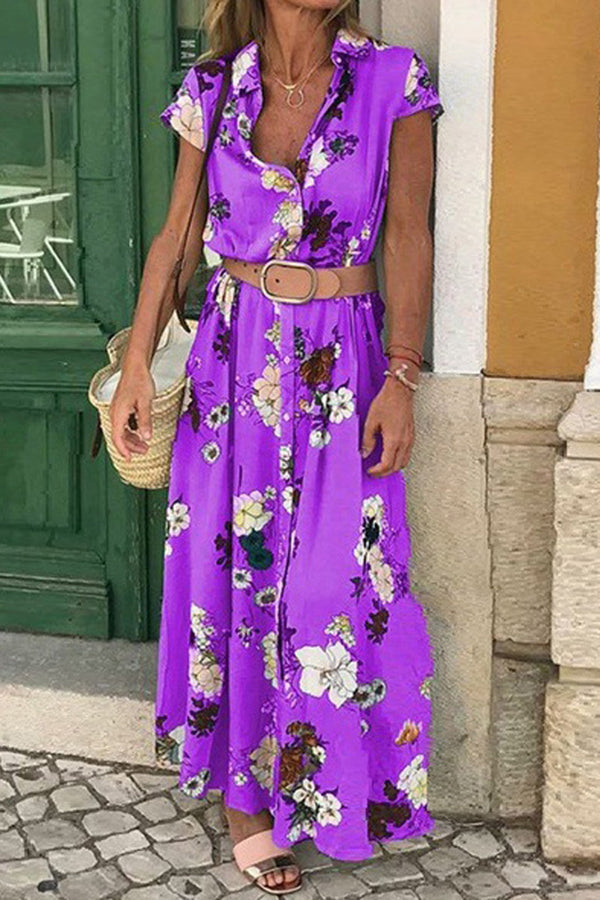 Foxy Lady Floral Shirt Midi Dress ��belt Included��