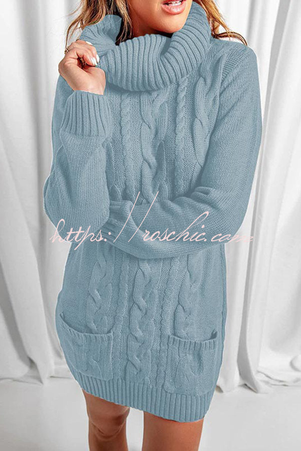 Relax More Cable Pocketed Knit Mini Dress