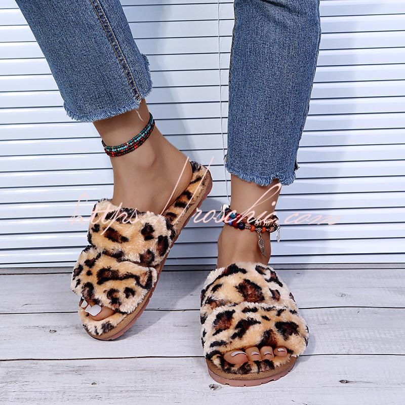 Flat cow suede low-heel open-toed slippers