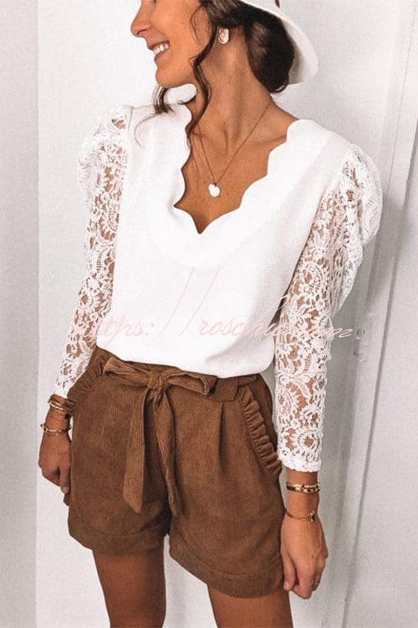 All The Romance Lace Sleeve Petal Neck Blouse