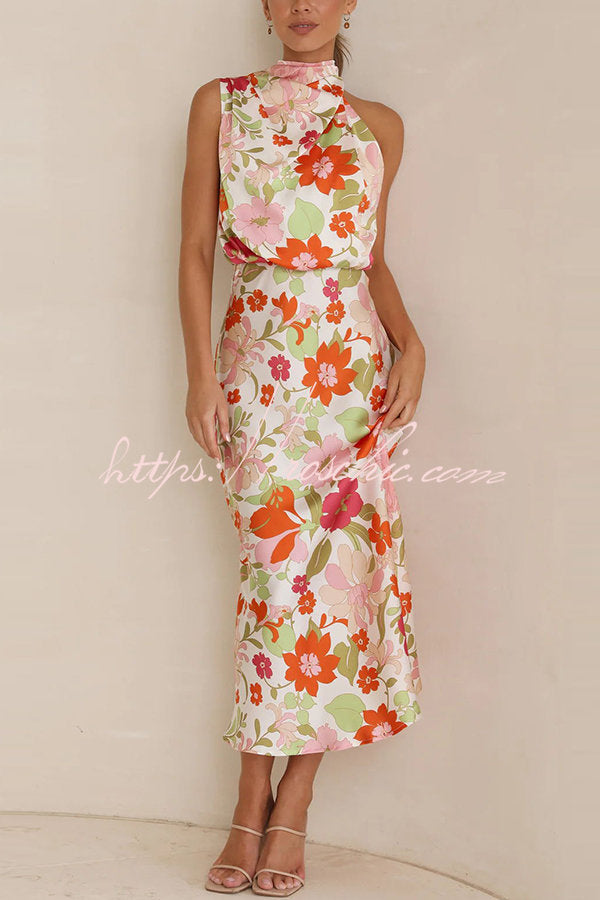 Fascinating Day Floral Halter Neck Elastic Waist Maxi Dress