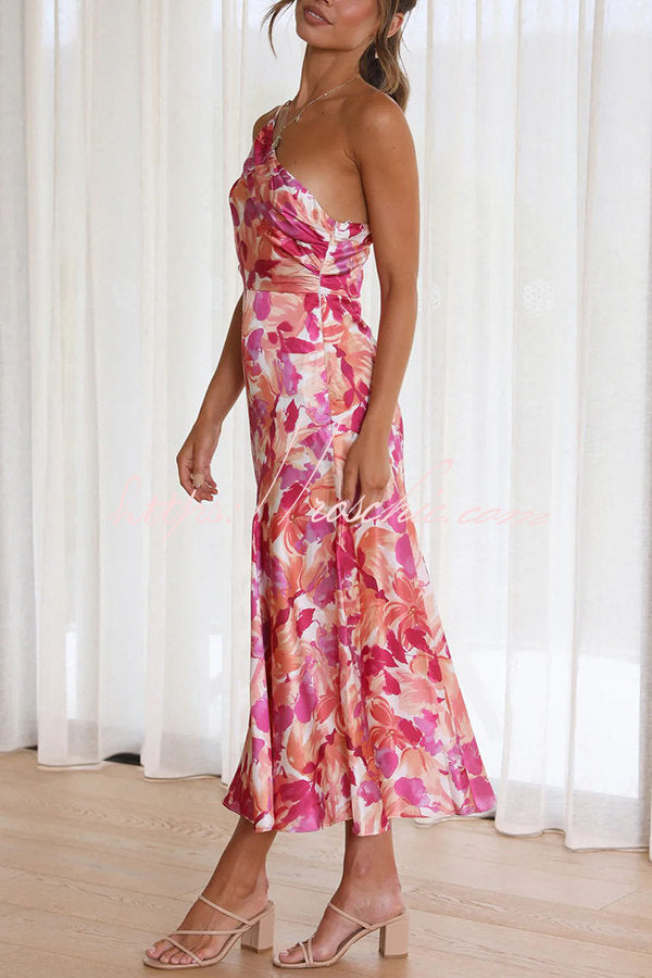 Buy Myself Flowers Floral One Shoulder Midi Dress